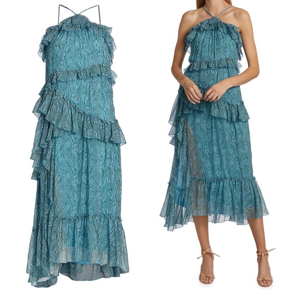 Cinq a Sept Blue Asymmetrical Ruffled Dress